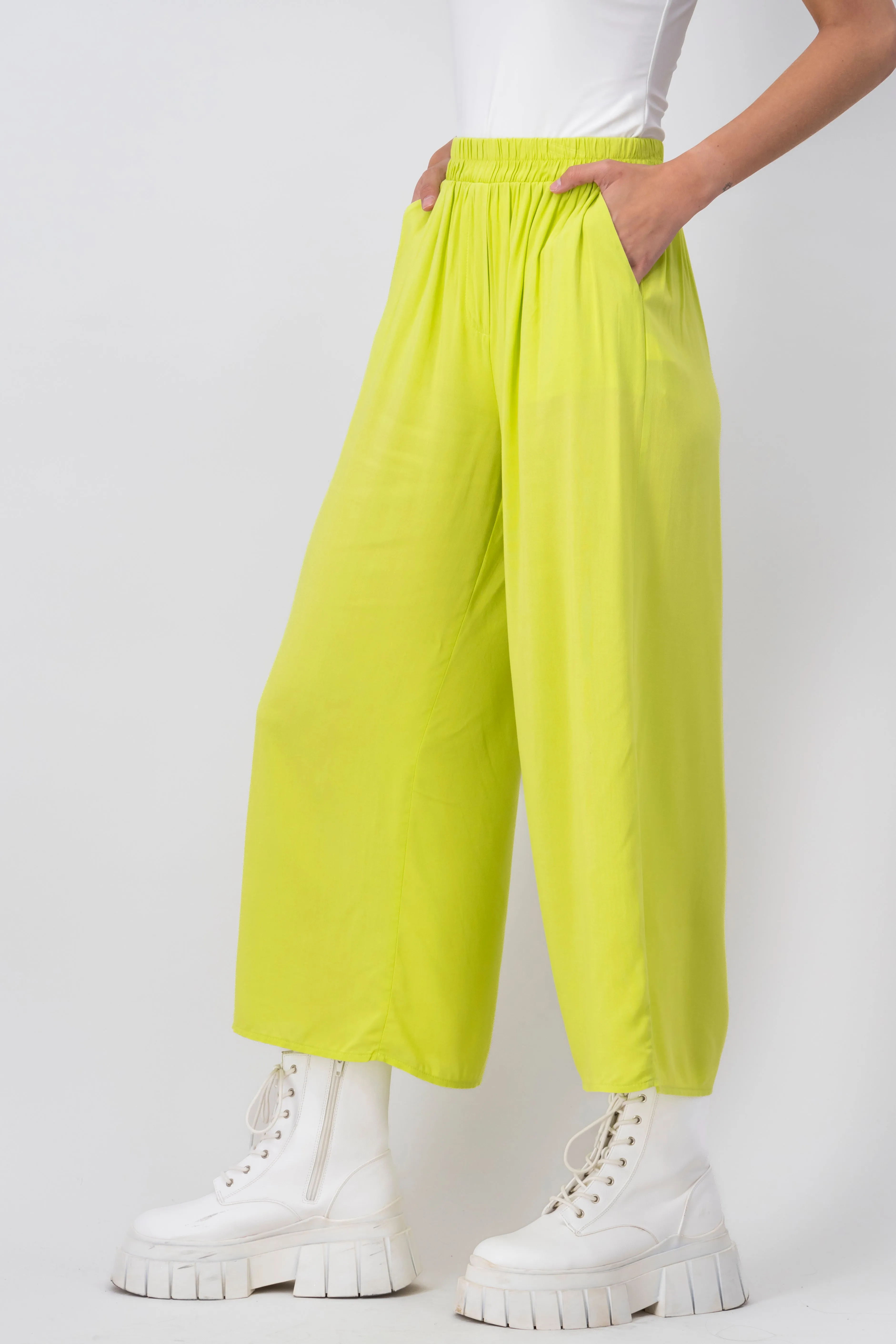 Pantalón Wide Leg Cintura Alta Fruncida
