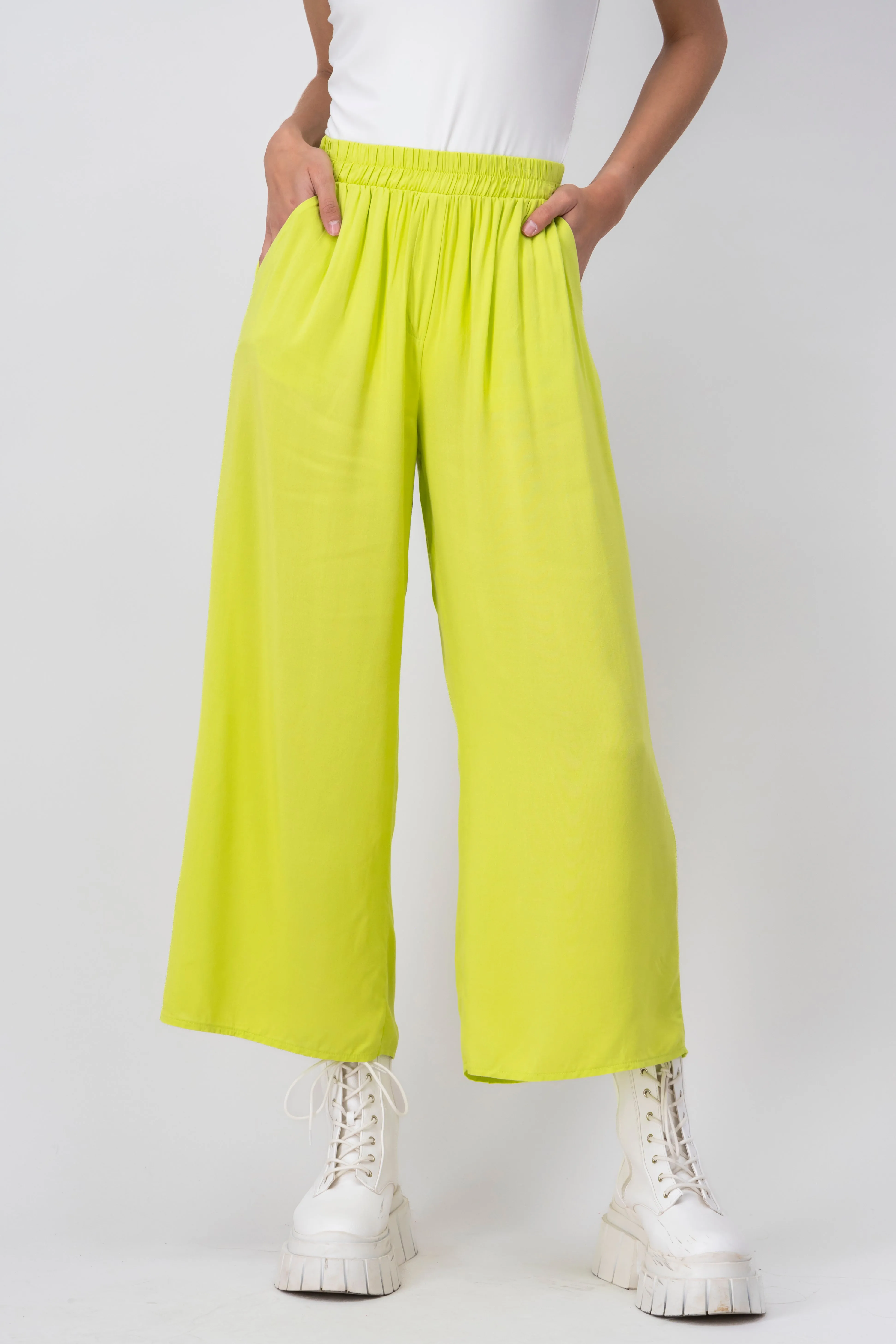 Pantalón Wide Leg Cintura Alta Fruncida