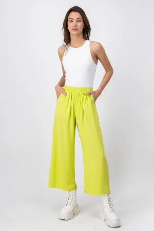 Pantalón Wide Leg Cintura Alta Fruncida