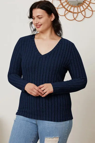 Paula Basic Bae Full Size Ribbed V-Neck Long Sleeve T-Shirt