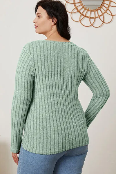 Paula Basic Bae Full Size Ribbed V-Neck Long Sleeve T-Shirt