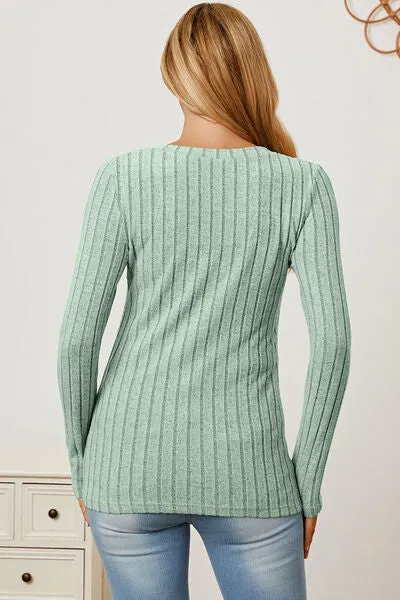 Paula Basic Bae Full Size Ribbed V-Neck Long Sleeve T-Shirt
