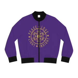 PEACE LOVE LIGHT INSIGHT - Women's Bomber Jacket (AOP) - PURPLE
