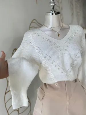 Pearl Knit V-neck Top