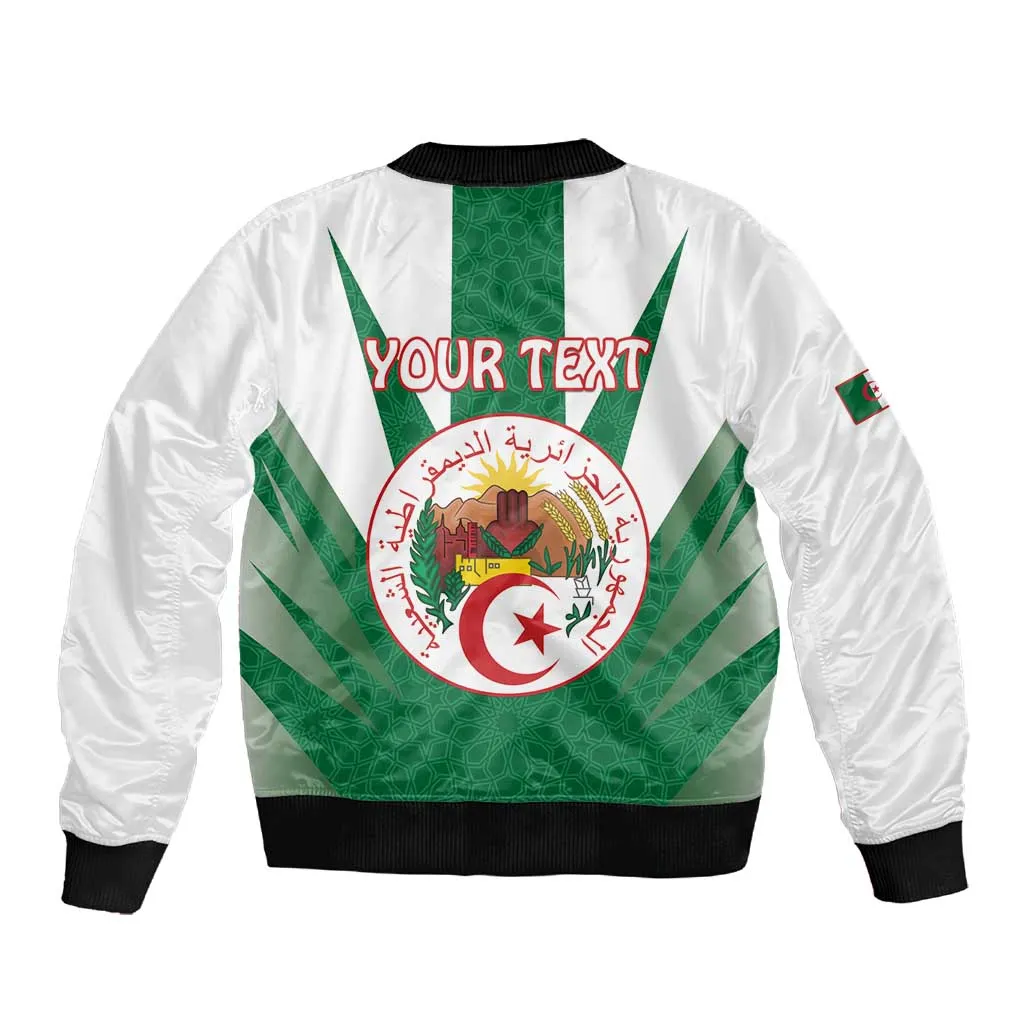 Personalised Afro Algeria Sleeve Zip Bomber Jacket Coat Of Arms With Islamic Pattern LT15