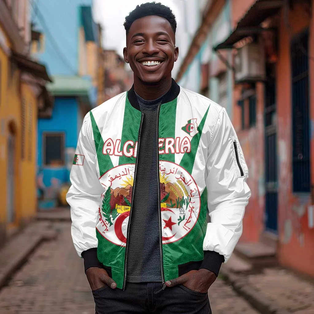 Personalised Afro Algeria Sleeve Zip Bomber Jacket Coat Of Arms With Islamic Pattern LT15