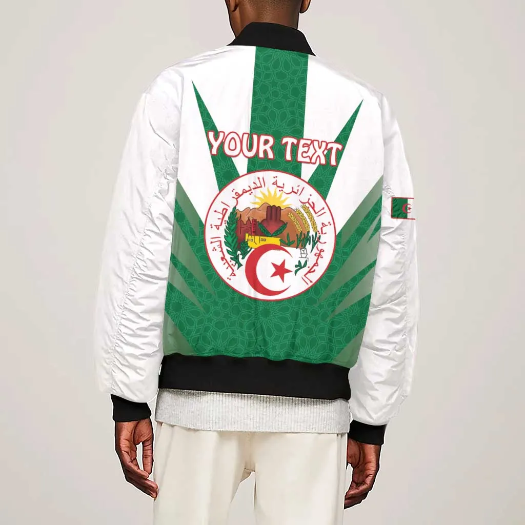 Personalised Afro Algeria Sleeve Zip Bomber Jacket Coat Of Arms With Islamic Pattern LT15