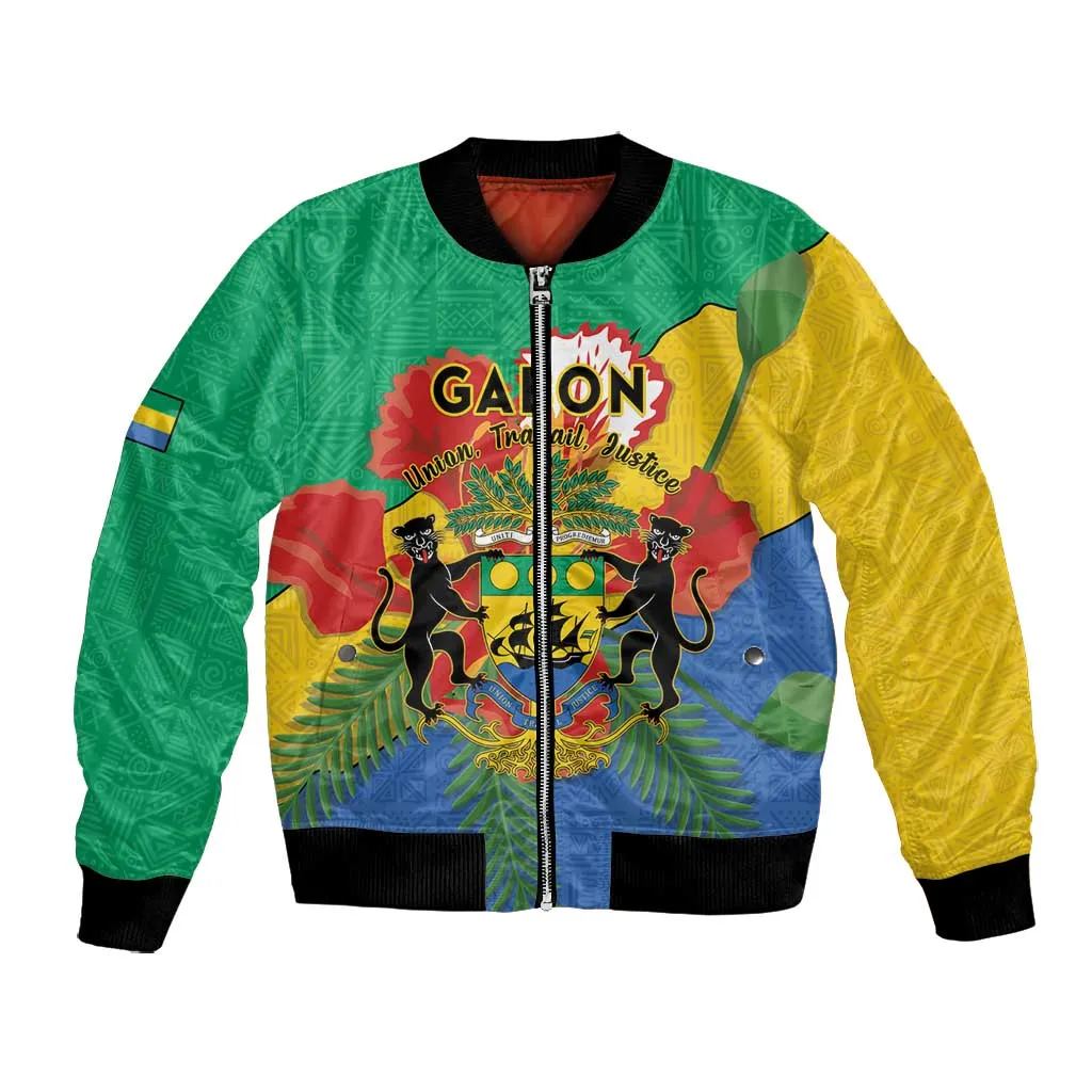 Personalised Afro Gabon Bomber Jacket Gabonese Union Travail and Justice LT15