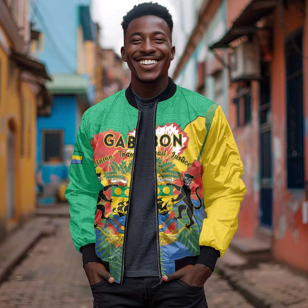 Personalised Afro Gabon Bomber Jacket Gabonese Union Travail and Justice LT15