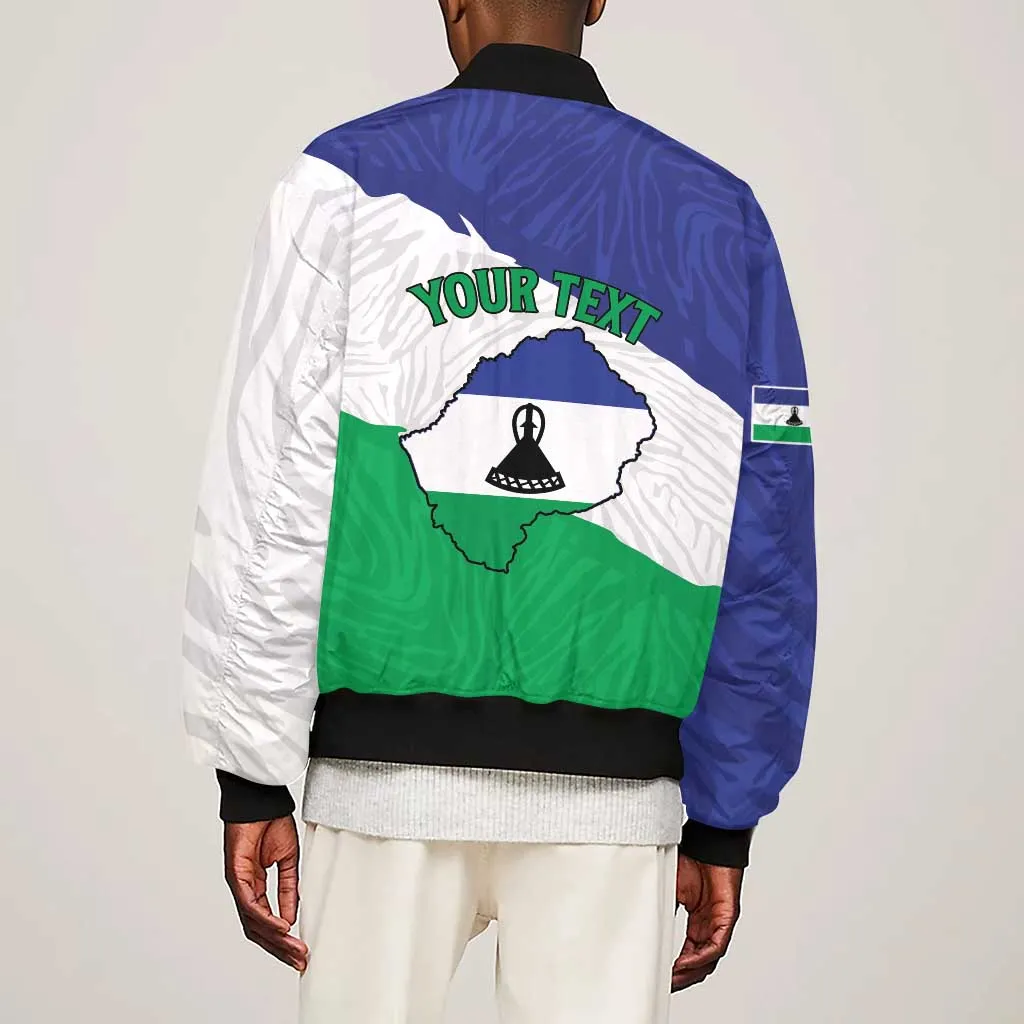 Personalised Afro Lesotho Sleeve Zip Bomber Jacket Coat Of Arms With Map - Grunge Style LT15