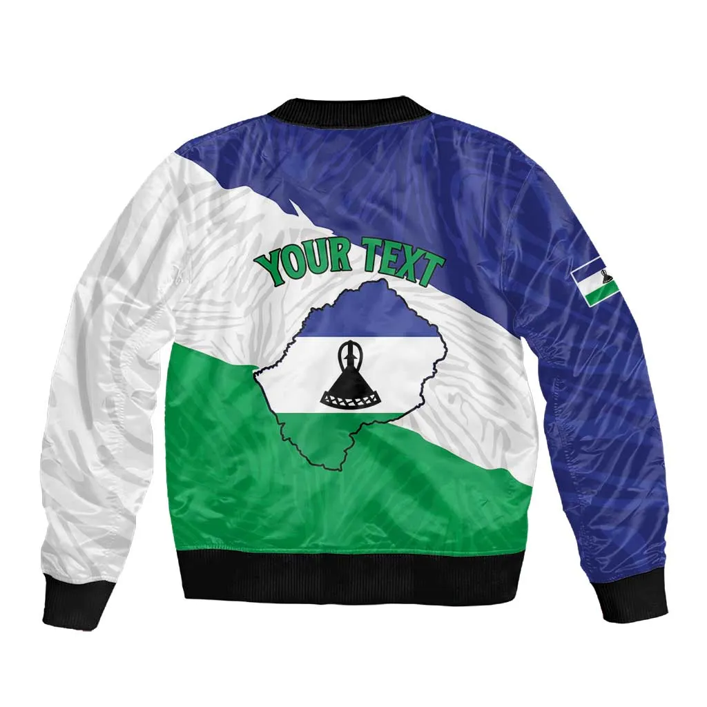 Personalised Afro Lesotho Sleeve Zip Bomber Jacket Coat Of Arms With Map - Grunge Style LT15