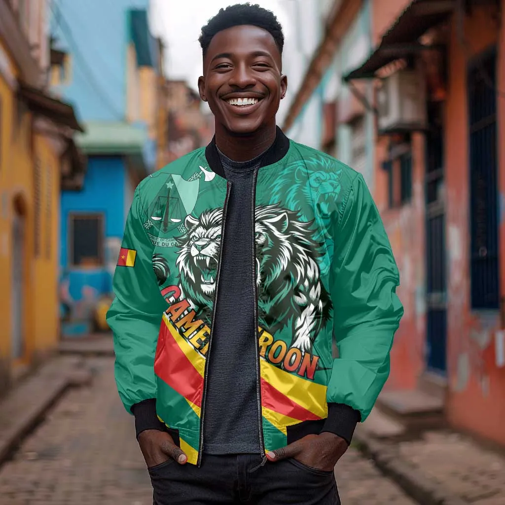 Personalised Happy Cameroon National Day Bomber Jacket Lion With Coat Of Arms - Curve Style LT15
