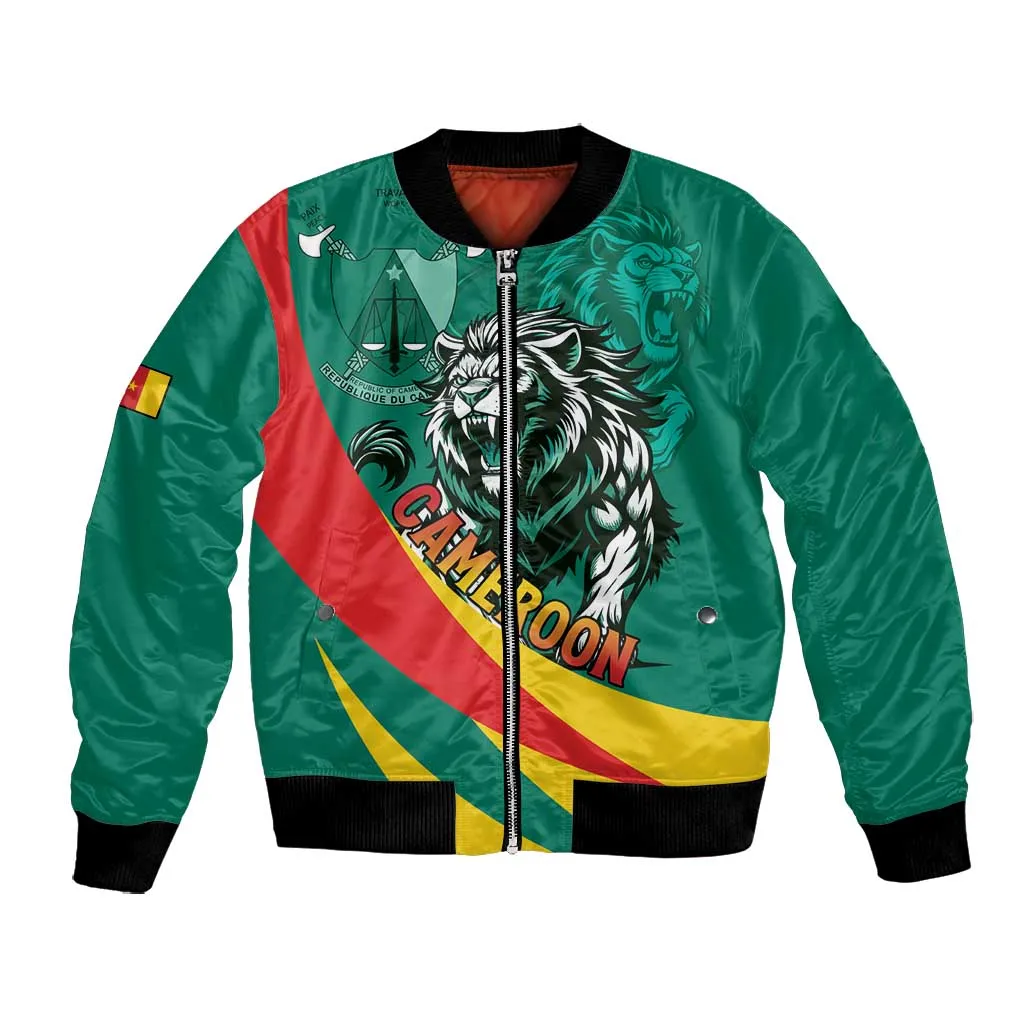 Personalised Happy Cameroon National Day Bomber Jacket Lion With Coat Of Arms - Curve Style LT15