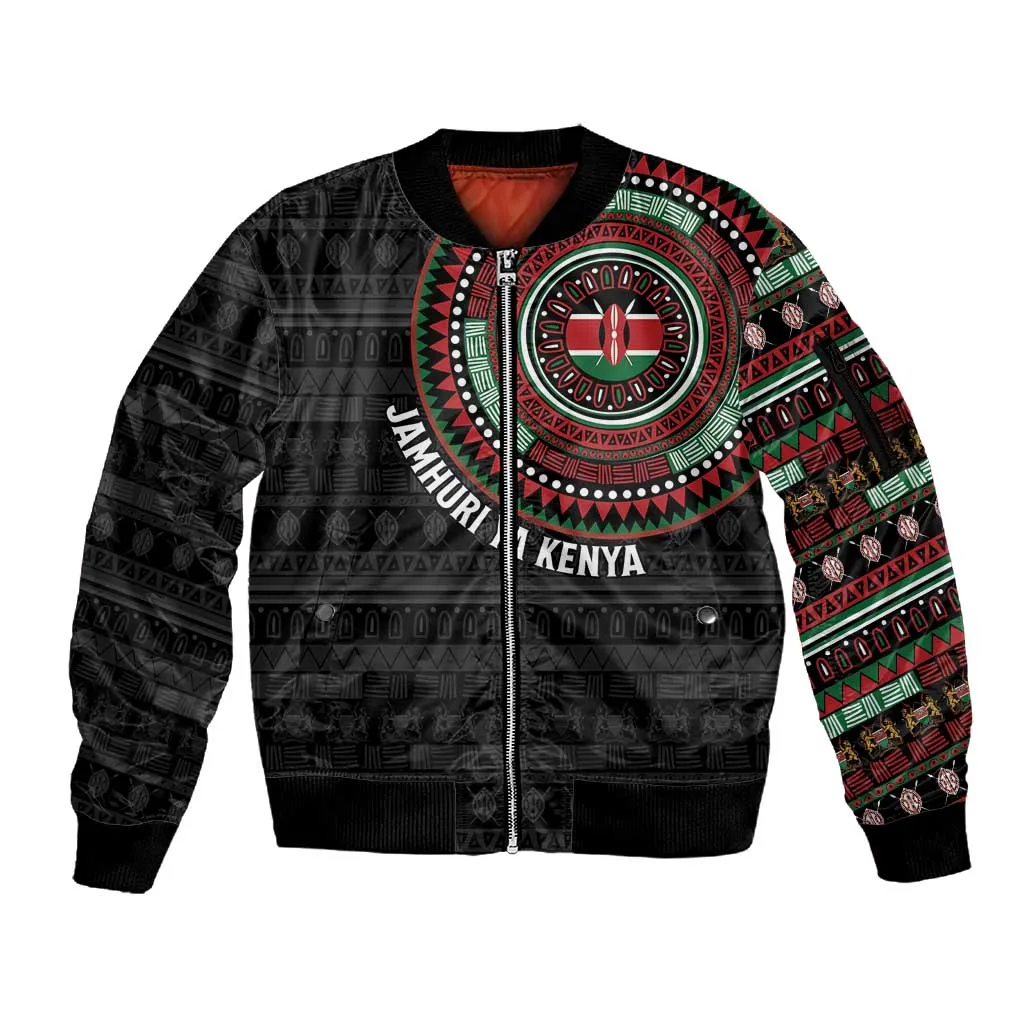 Personalised Kenya African Tribal Pattern Sleeve Zip Bomber Jacket Chest Arm Tattoo LT15