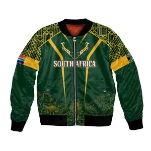 Personalised South African Heritage Day Bomber Jacket Kente Ethnic Patterns Mix Springboks LT7