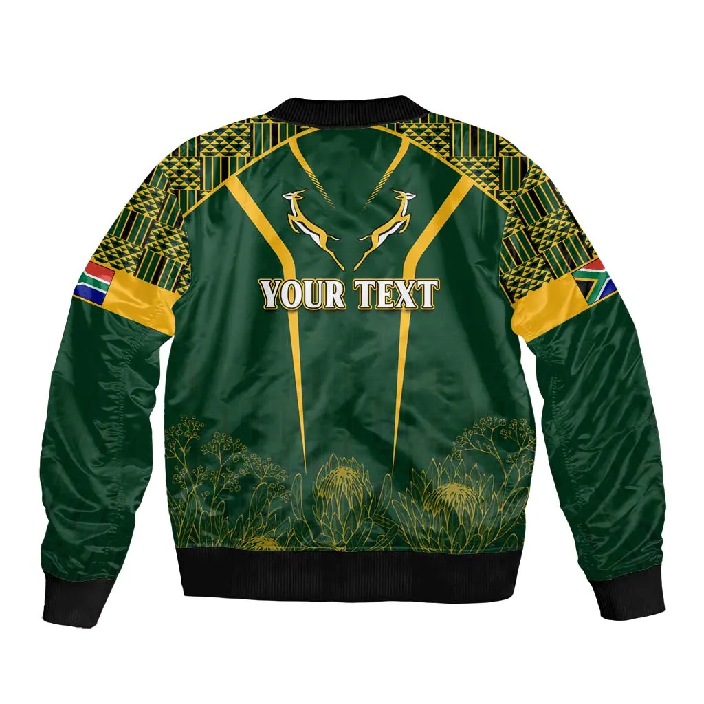 Personalised South African Heritage Day Bomber Jacket Kente Ethnic Patterns Mix Springboks LT7