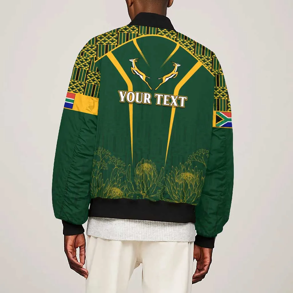 Personalised South African Heritage Day Bomber Jacket Kente Ethnic Patterns Mix Springboks LT7