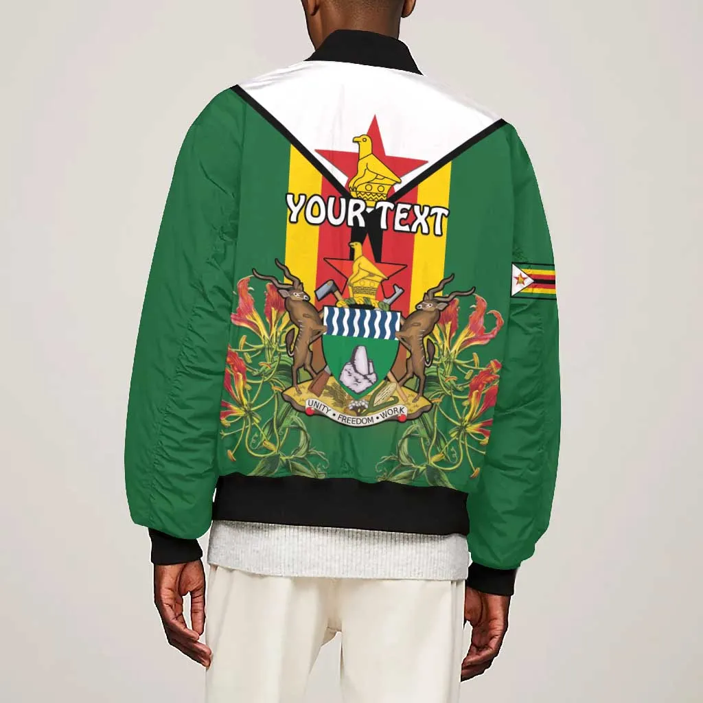 Personalised Zimbabwe Independence Day Bomber Jacket Coat Of Arms Fire Lilies LT15