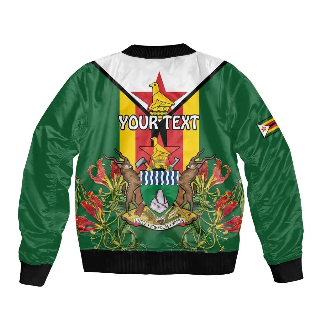 Personalised Zimbabwe Independence Day Bomber Jacket Coat Of Arms Fire Lilies LT15