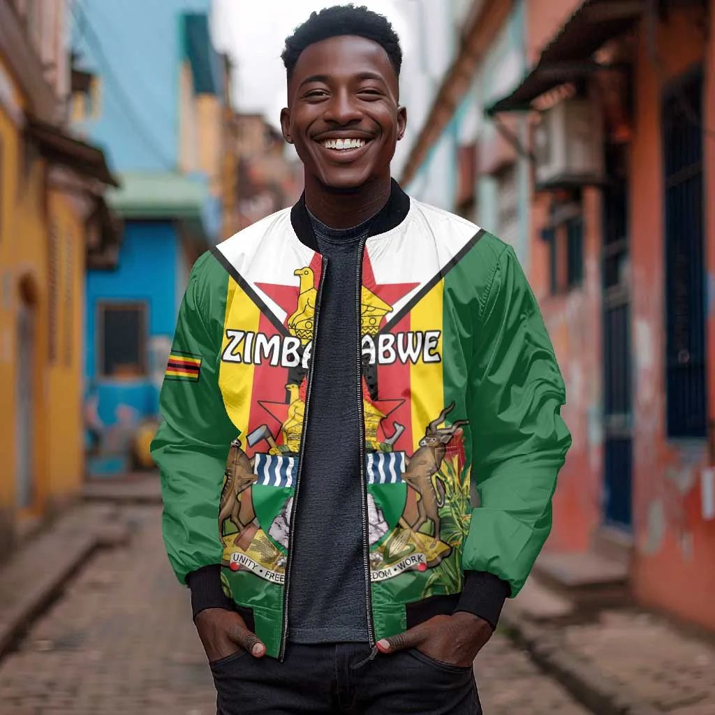 Personalised Zimbabwe Independence Day Bomber Jacket Coat Of Arms Fire Lilies LT15