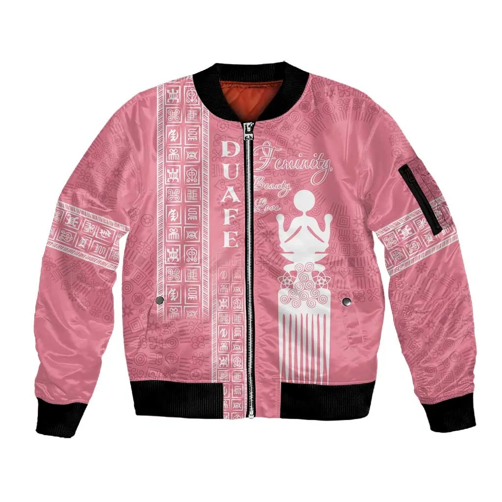 Personalized Adinkra Afro-Akan Culture Sleeve Zip Bomber Jacket Duafe - Women's Day LT7