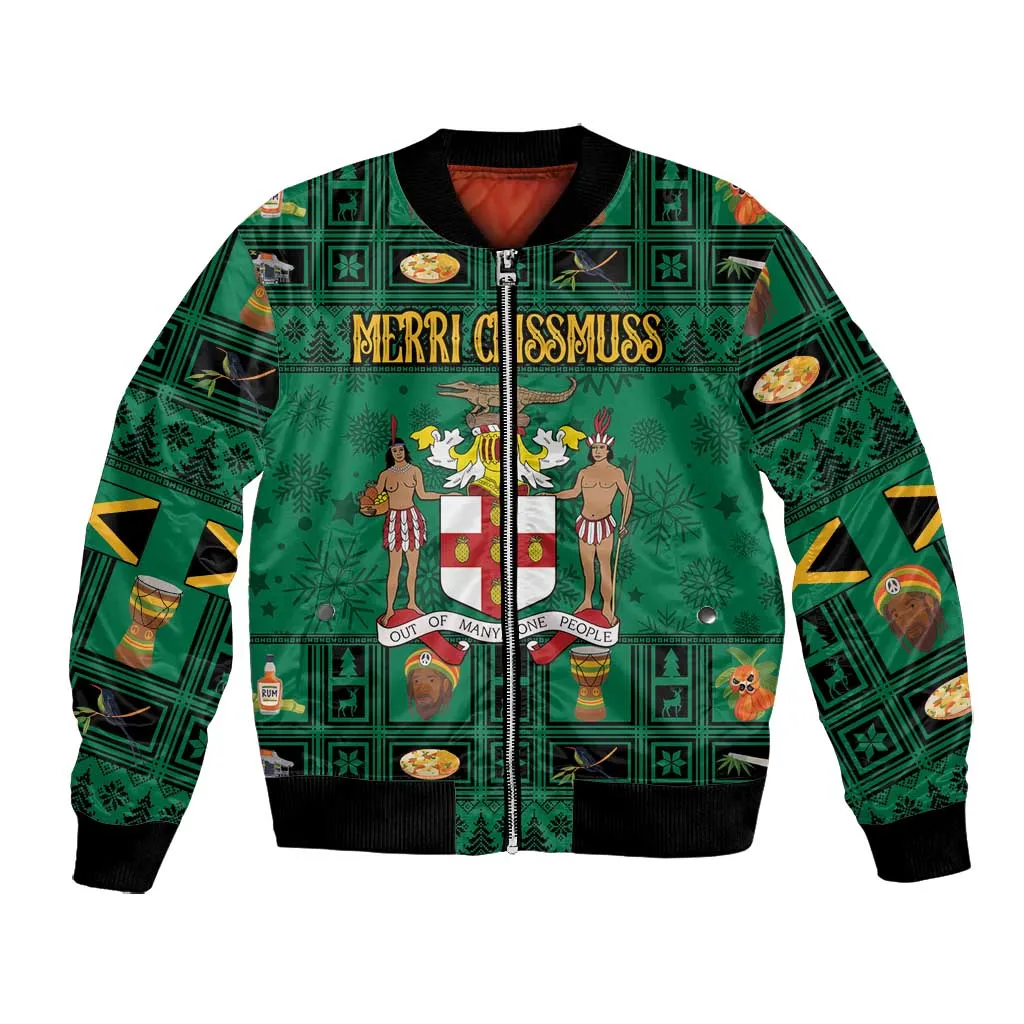 Personalized Afro-Jamaicans Merri Crissmuss Bomber Jacket Coat Of Arms - Xmas LT18