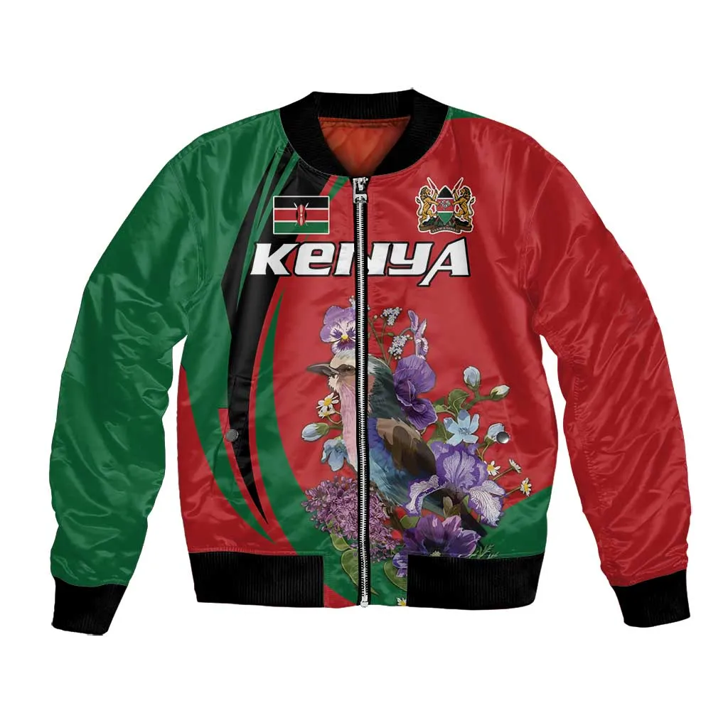 Personalized Afro Kenya Lilac Breasted Roller Bomber Jacket With Violet Flowers LT18
