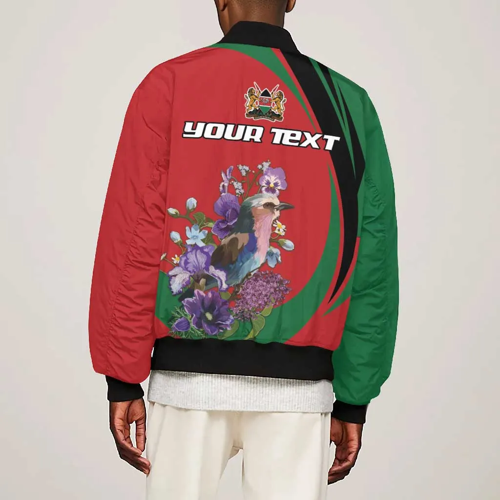 Personalized Afro Kenya Lilac Breasted Roller Bomber Jacket With Violet Flowers LT18