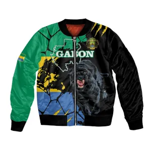 Personalized Gabon Black Panther Sleeve Zip Bomber Jacket Gabonese Map Grunge Style LT14