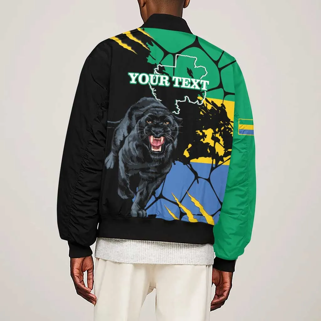 Personalized Gabon Black Panther Sleeve Zip Bomber Jacket Gabonese Map Grunge Style LT14