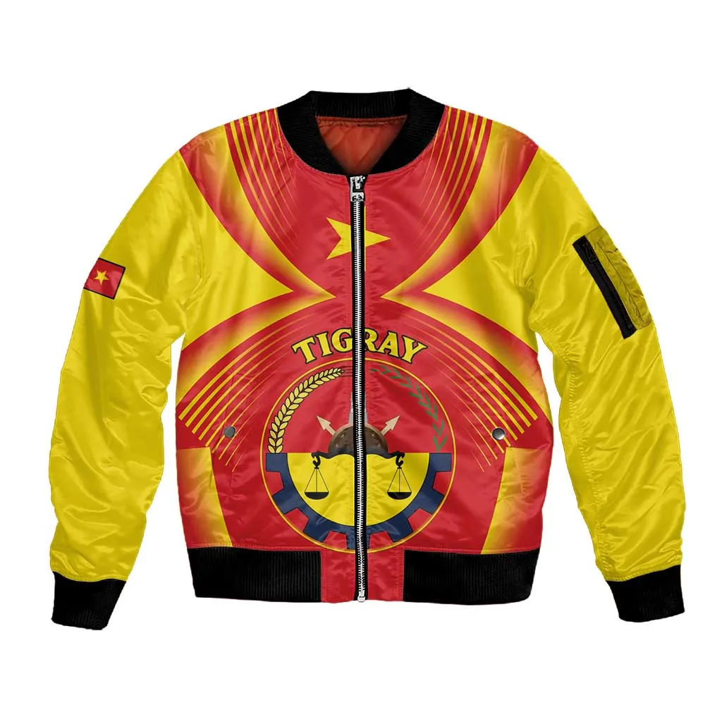 Personalized Tigray Region Sleeve Zip Bomber Jacket Coat Of Arms With Tigray Map LT15