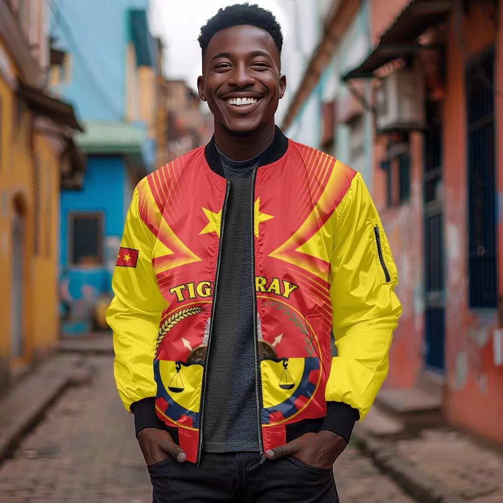 Personalized Tigray Region Sleeve Zip Bomber Jacket Coat Of Arms With Tigray Map LT15