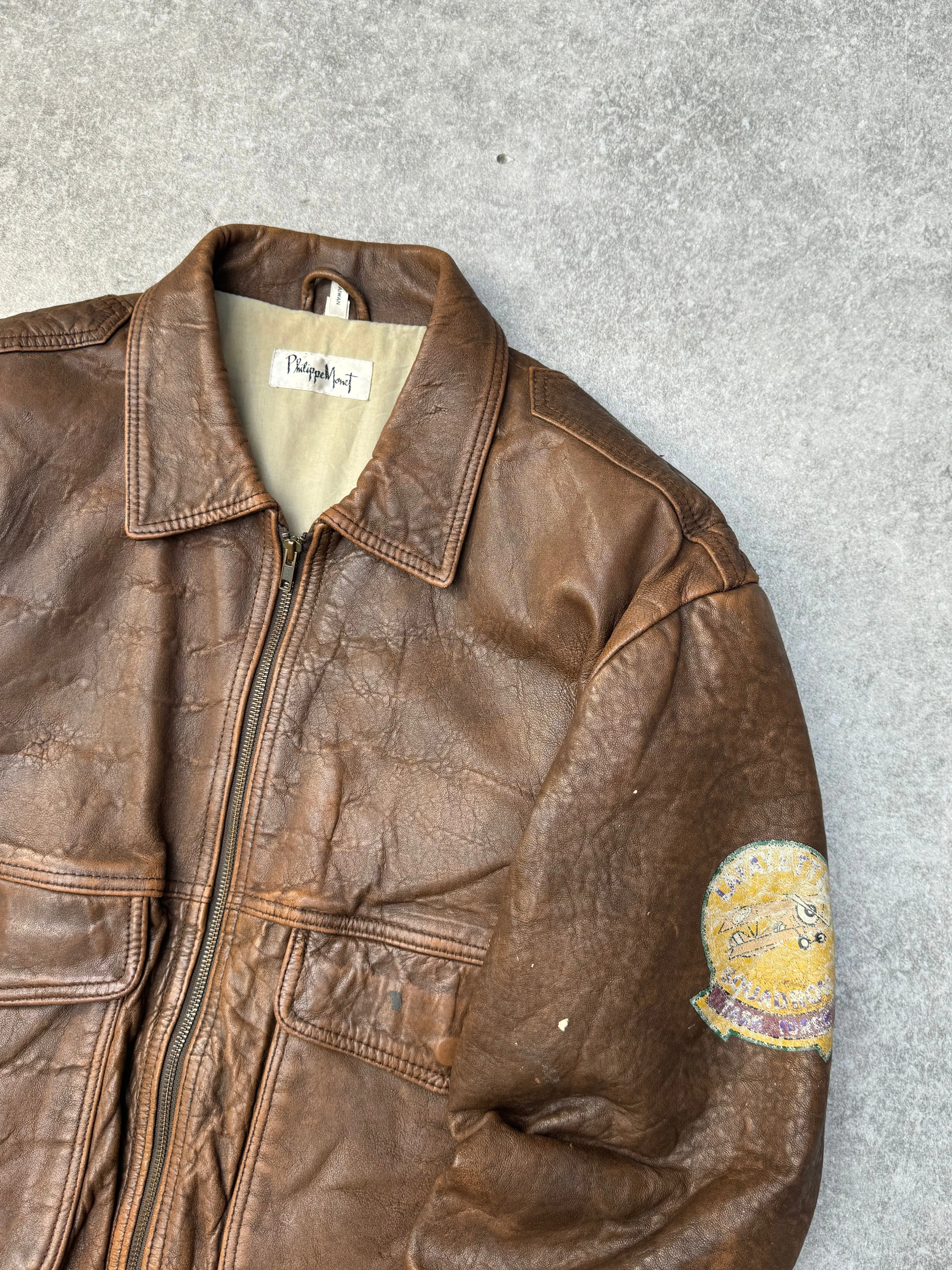 Philippe Monet 'The Lafayette' Print Detail Leather Bomber Jacket
