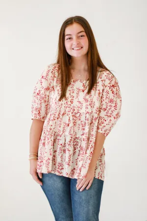 Picnic Perfection Garden Printed Cotton Voile Babydoll Top in Crimson