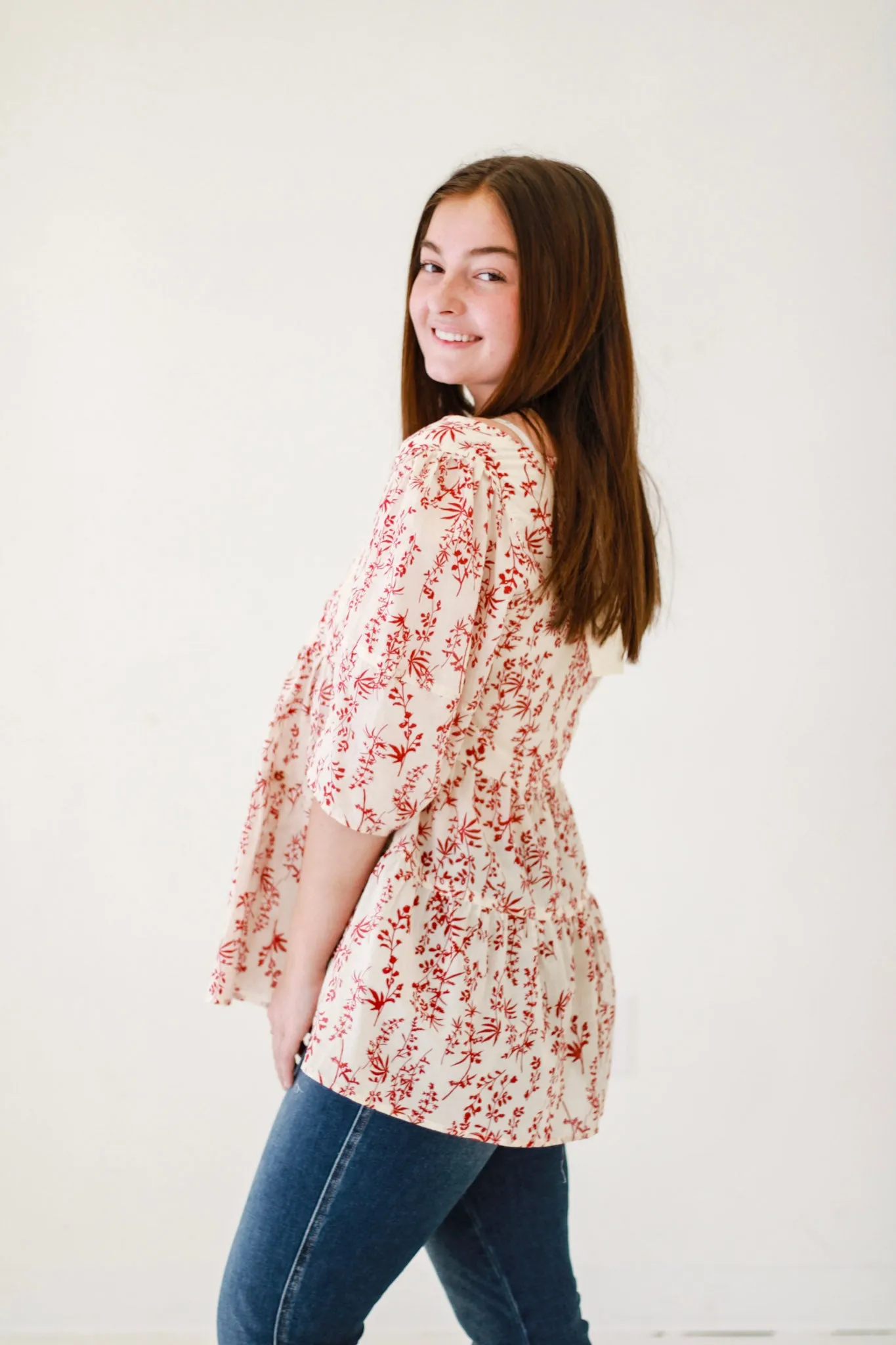 Picnic Perfection Garden Printed Cotton Voile Babydoll Top in Crimson
