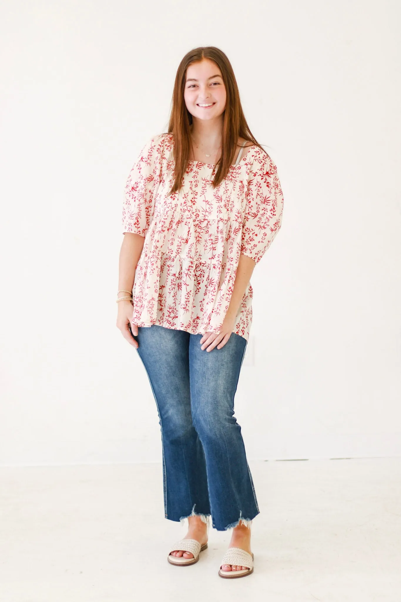 Picnic Perfection Garden Printed Cotton Voile Babydoll Top in Crimson