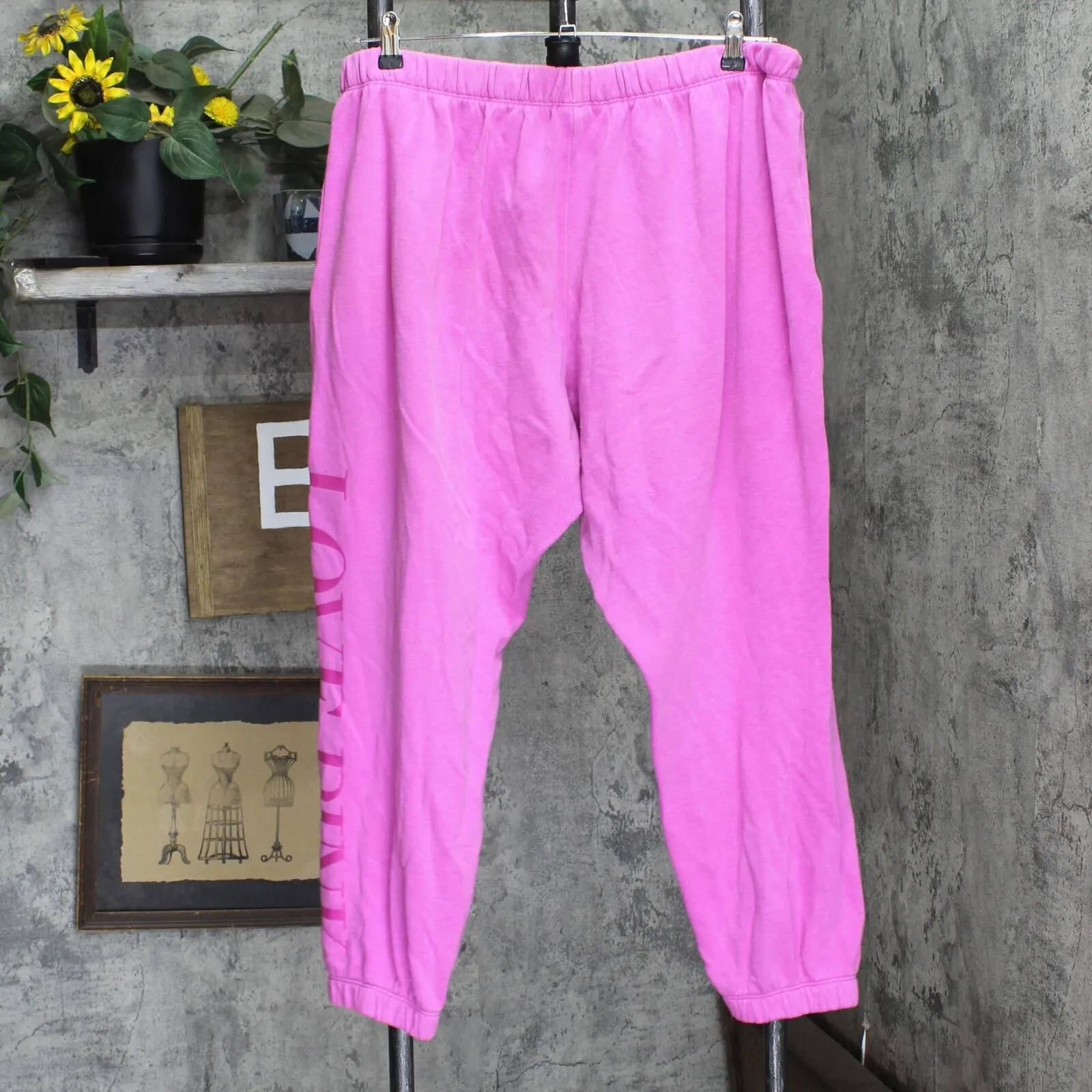Pink by Victoria's Secret Logo Leg Closed Bottom Fleece Sweatpants Pink 2XL