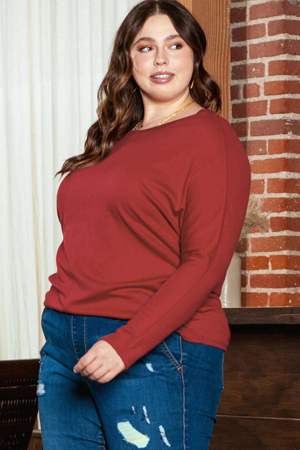 Piping Detail Plus Size Long Sleeve Top