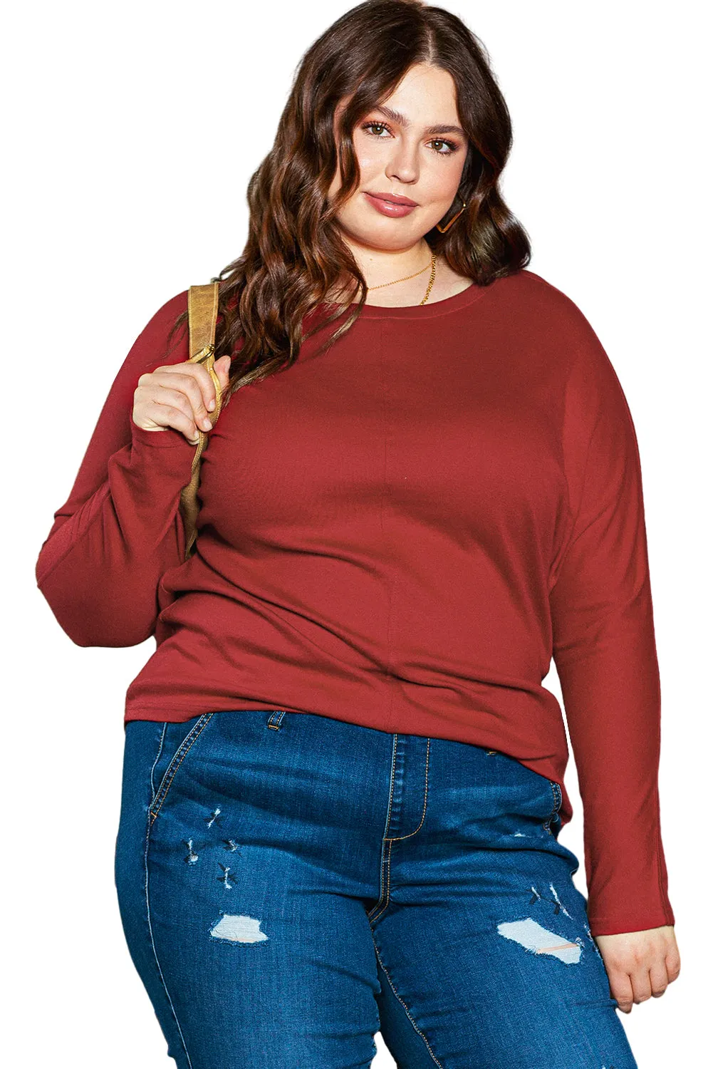 Piping Detail Plus Size Long Sleeve Top