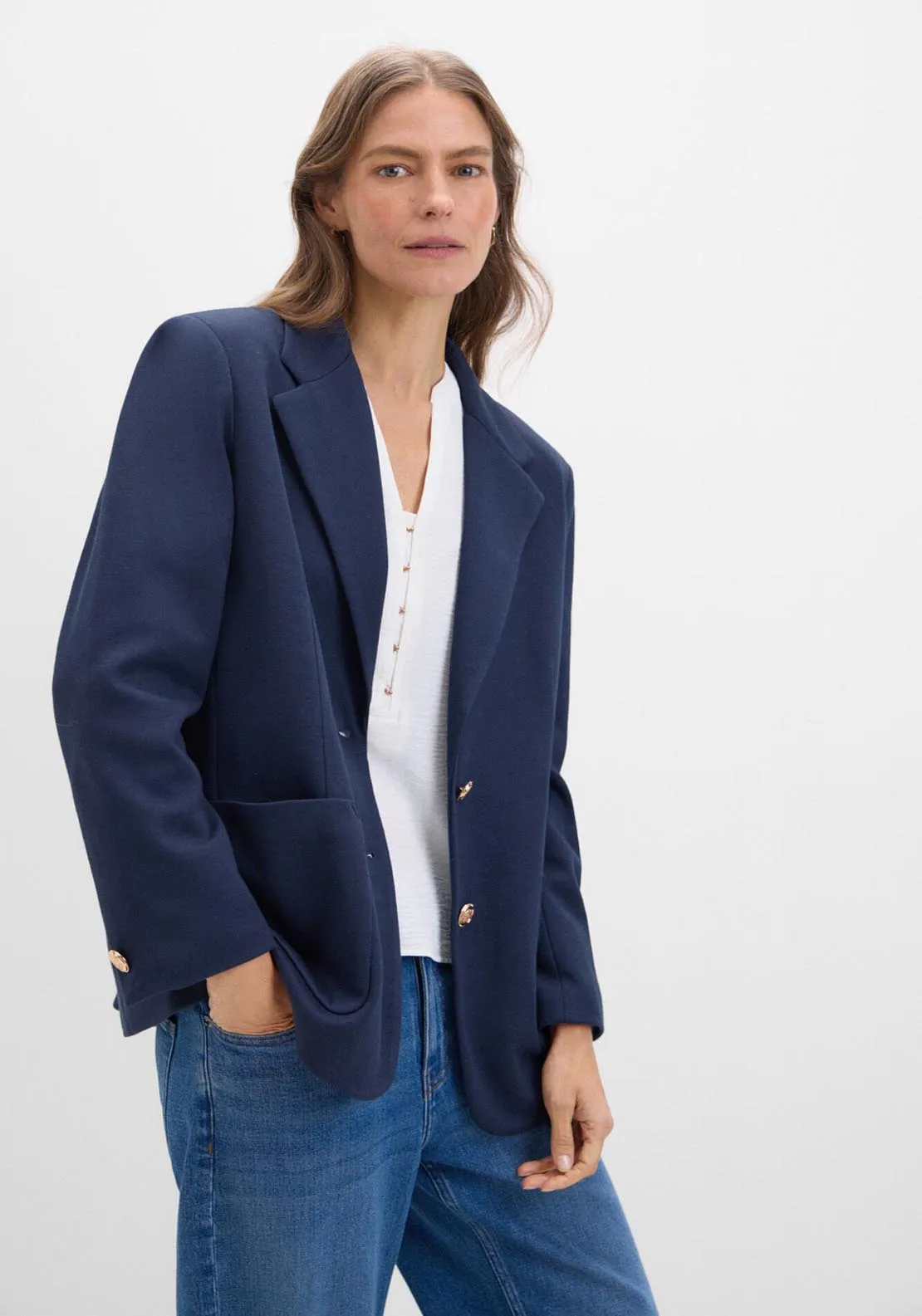 Piqué-Knit Blazer - Navy
