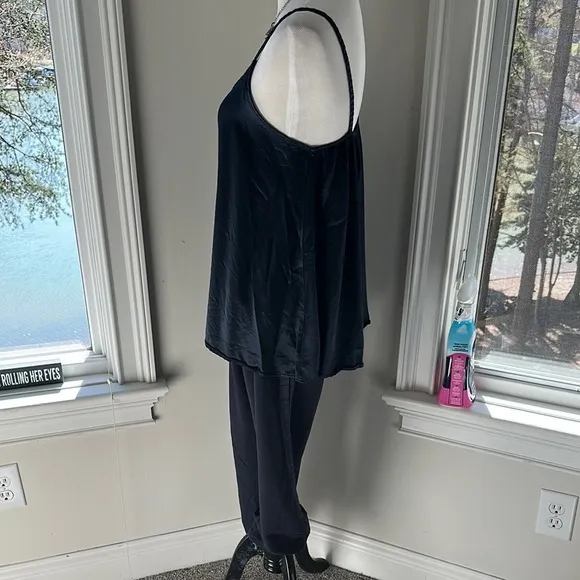 PJ Harlow Chic Navy Satin Camisole and Pants Lounge Set, Medium, VGUC