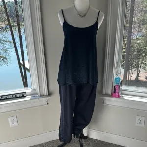 PJ Harlow Chic Navy Satin Camisole and Pants Lounge Set, Medium, VGUC
