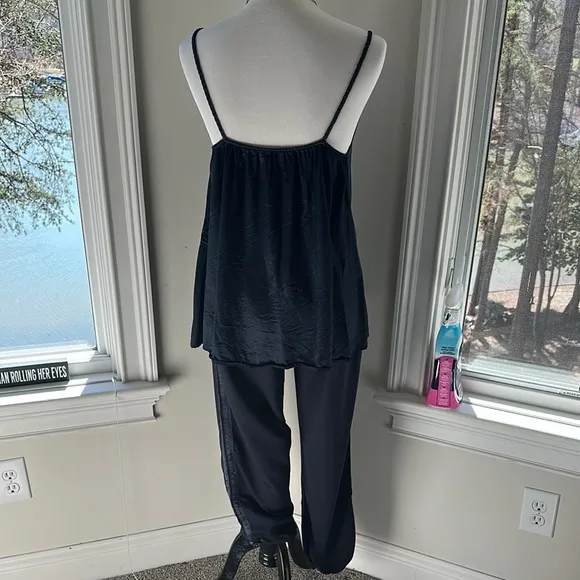 PJ Harlow Chic Navy Satin Camisole and Pants Lounge Set, Medium, VGUC