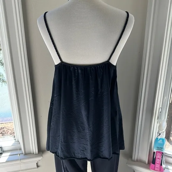 PJ Harlow Chic Navy Satin Camisole and Pants Lounge Set, Medium, VGUC