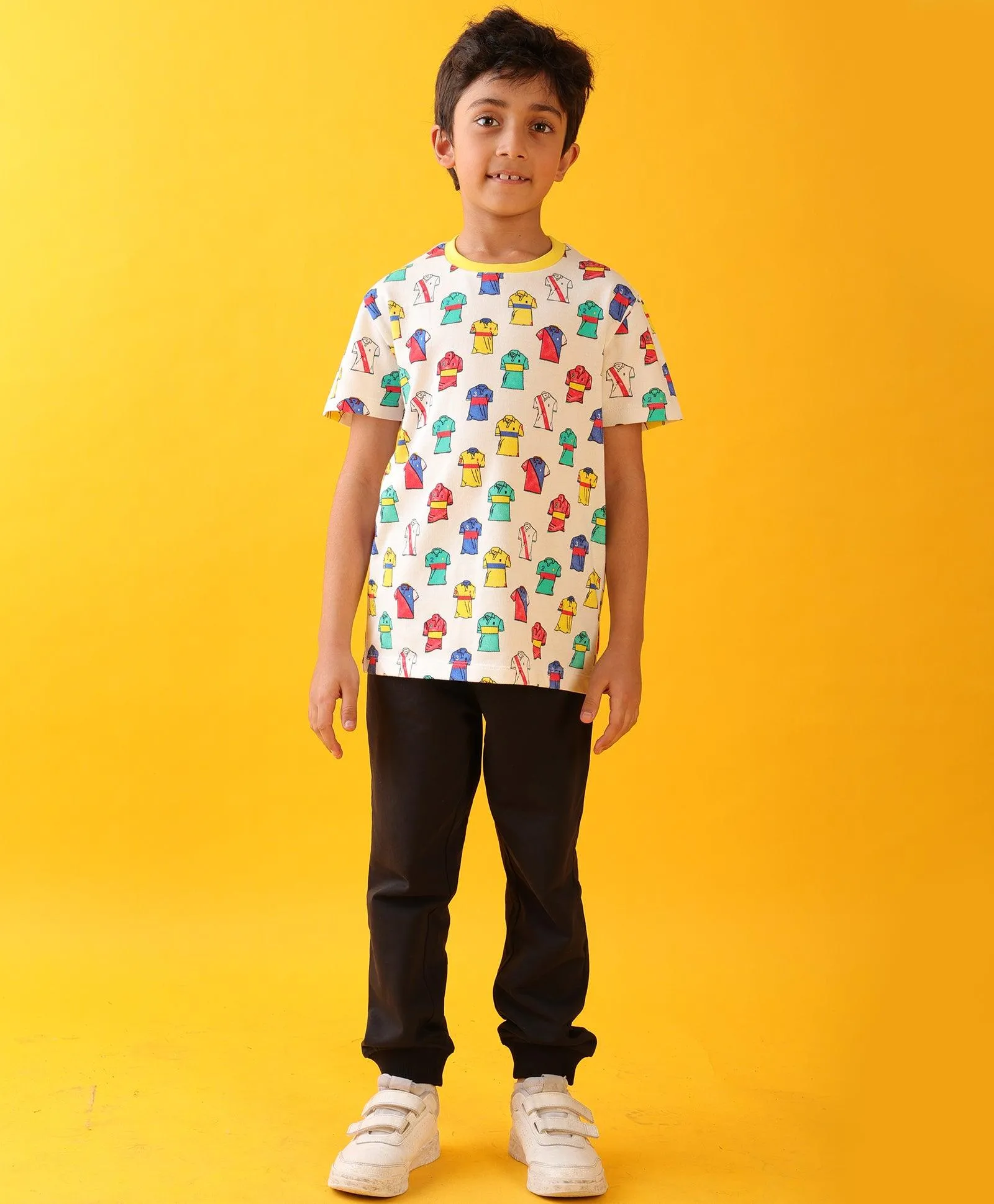 POLO PRINT BLACK BOYS SUMMER JOGGER SET - WHITE/BLACK