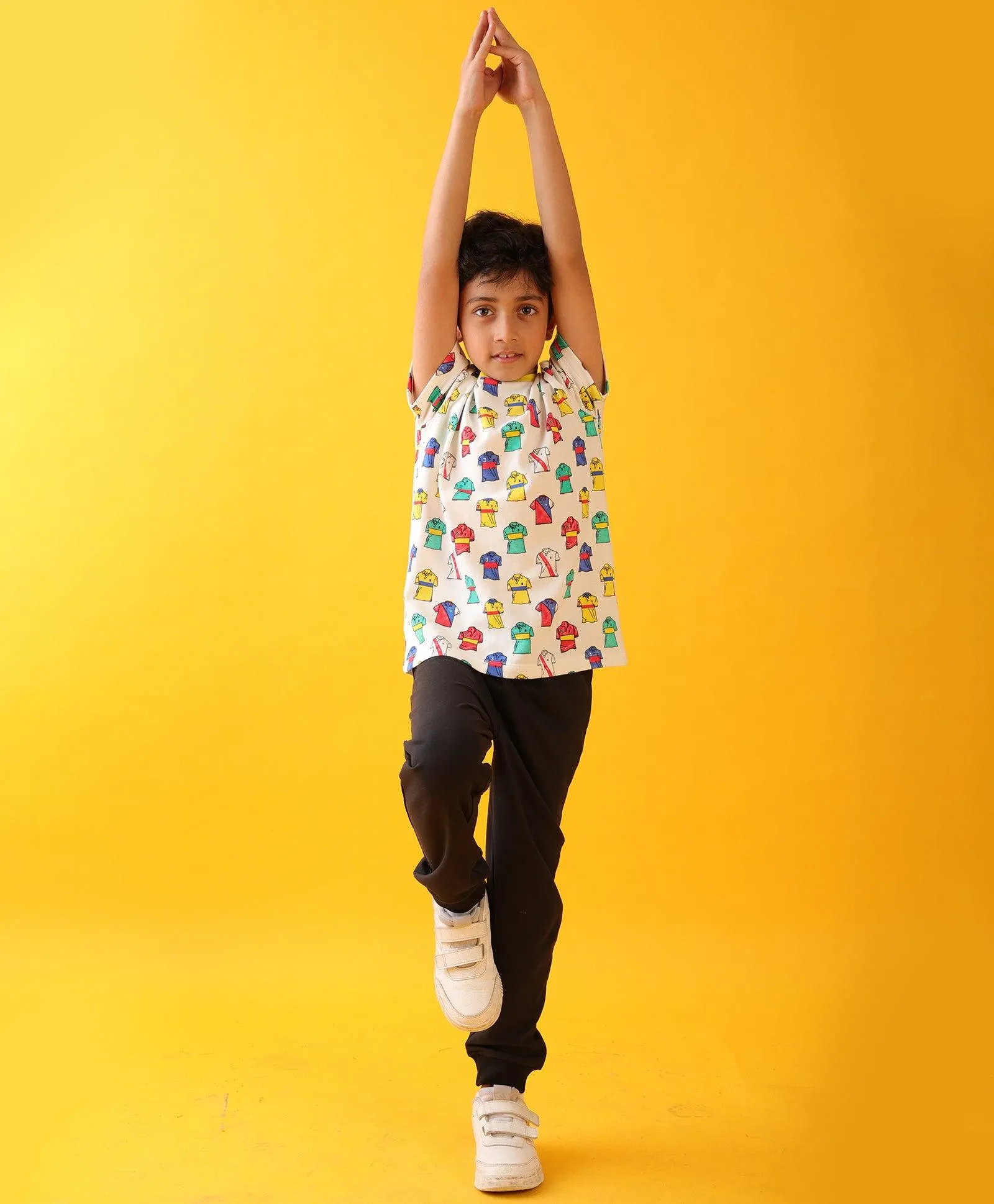 POLO PRINT BLACK BOYS SUMMER JOGGER SET - WHITE/BLACK