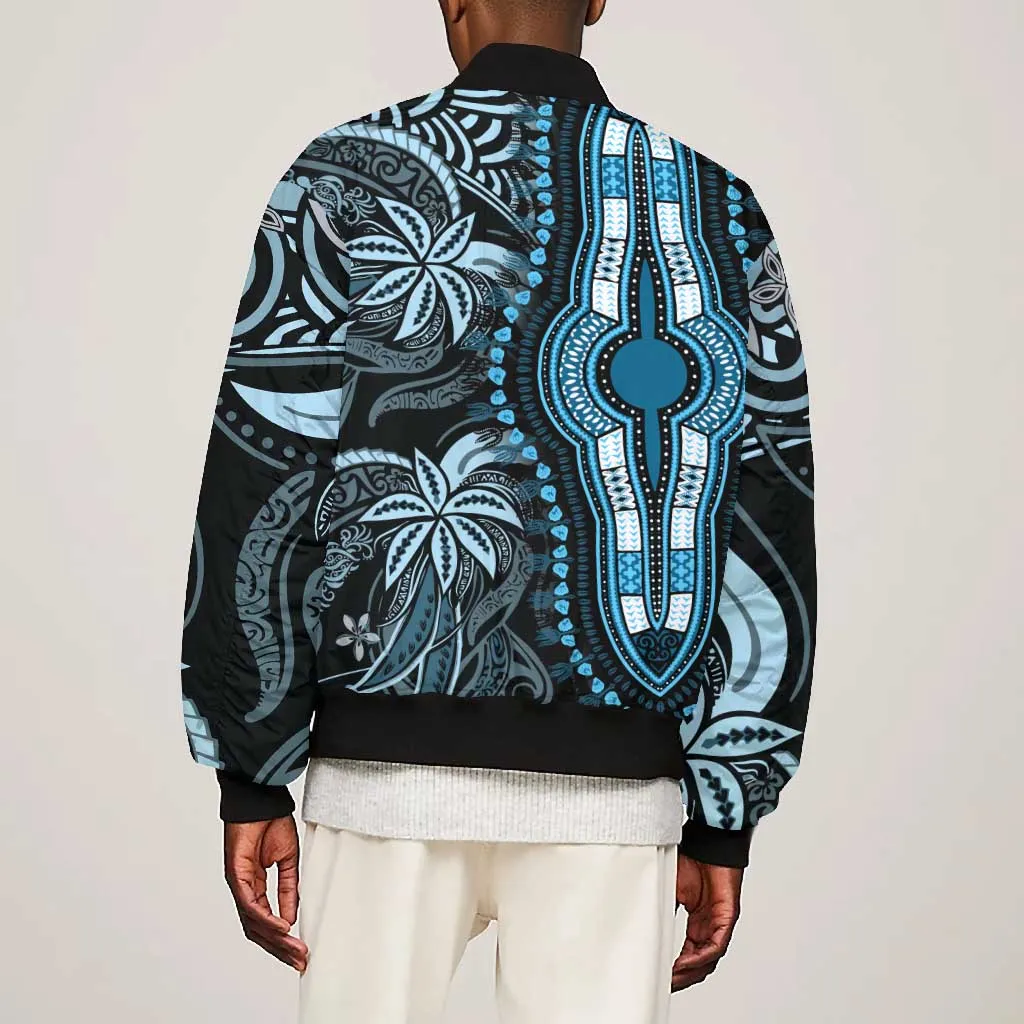 Polynesia Mixed African Dashiki Bomber Jacket Afro-pacific Culture - Blue LT9