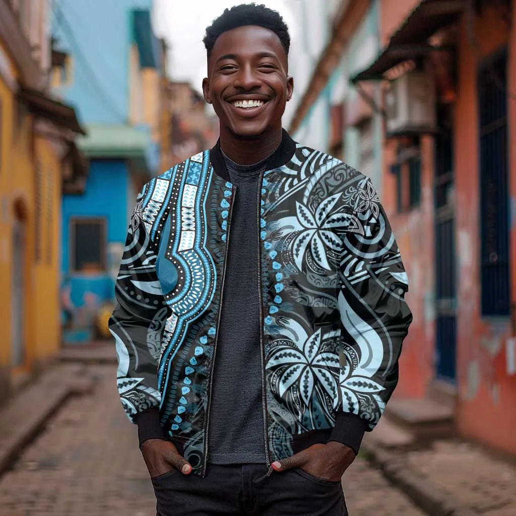 Polynesia Mixed African Dashiki Bomber Jacket Afro-pacific Culture - Blue LT9