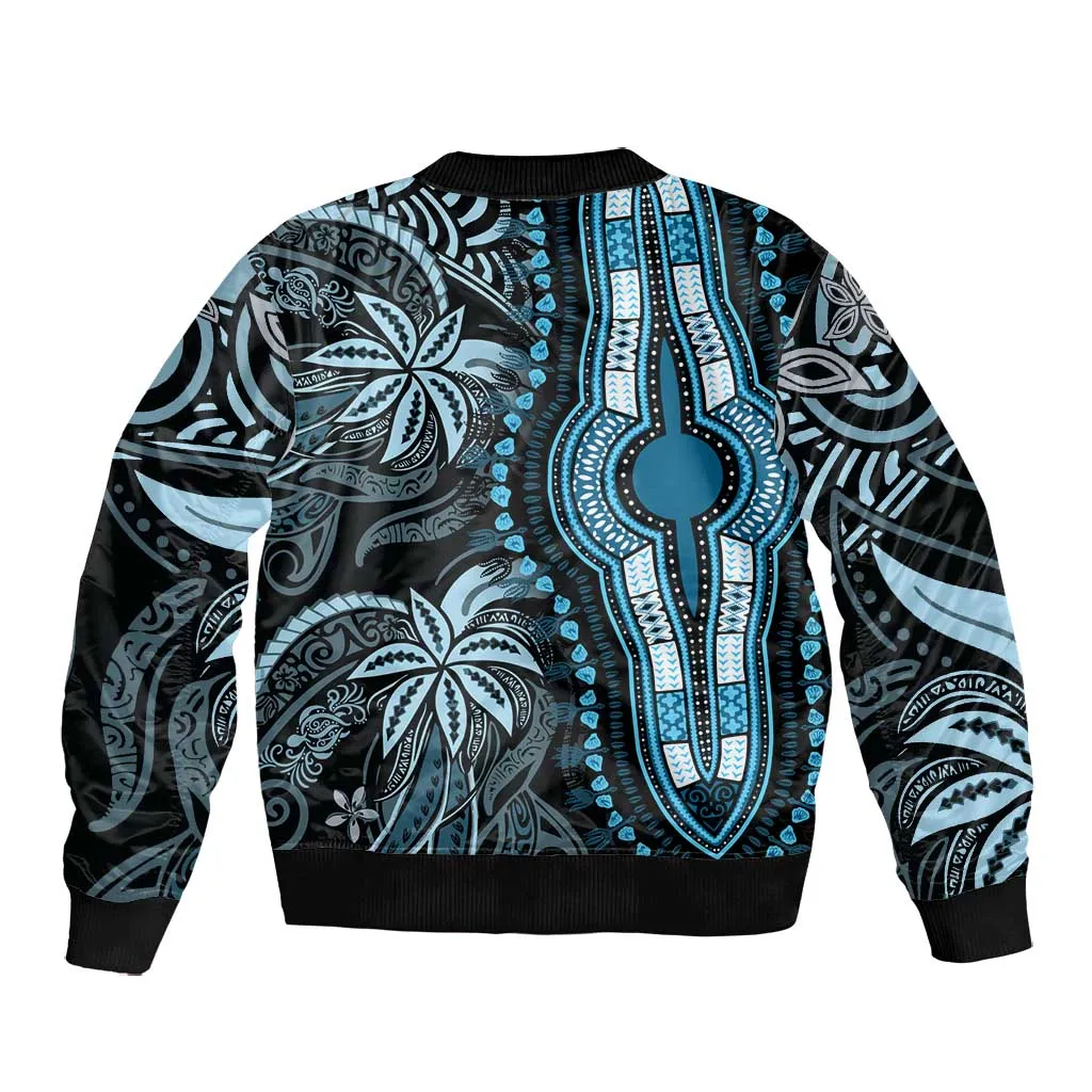 Polynesia Mixed African Dashiki Bomber Jacket Afro-pacific Culture - Blue LT9