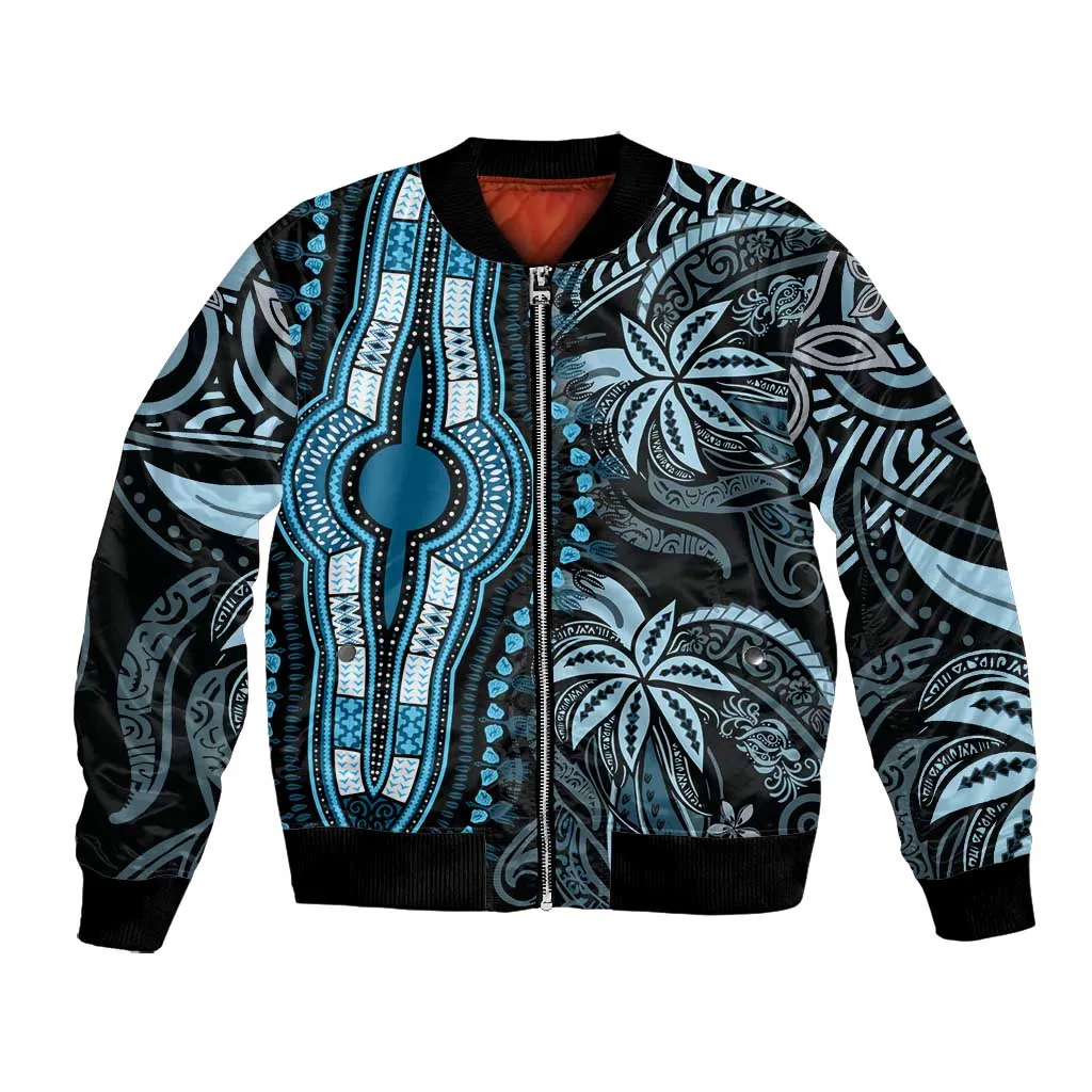 Polynesia Mixed African Dashiki Bomber Jacket Afro-pacific Culture - Blue LT9